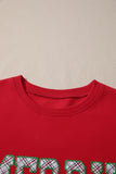 Fiery Red Merry and Bright Plaid Embroidered Letter Graphic Sequin Bow Decor Christmas Sweatshirt - Aaria Tees Aaria Tees