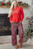 Red Plaid Mama Graphic Christmas Holiday Crewneck Pullover and Pants Two Piece Lounge Set Aaria Tees