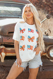 Khaki Patriotic Flag Bow Graphic Starry Round Neck T Shirt Aaria Tees