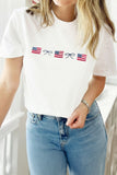 White Embroidered Flag Bow Short Sleeve Casual T-Shirt Aaria Tees