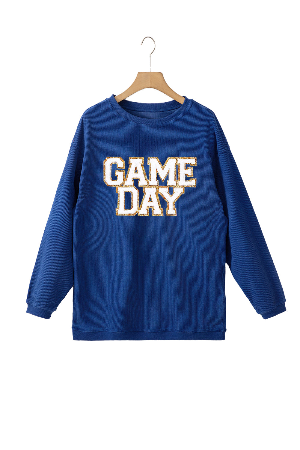 Dark Blue GAME DAY Glitter Detail Ribbed Drop Shoulder Sweatshirt - Aaria Tees Aaria Tees