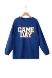 Dark Blue GAME DAY Glitter Detail Ribbed Drop Shoulder Sweatshirt - Aaria Tees Aaria Tees