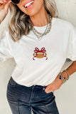 White Embroidered Bow Rugby Graphic Casual T-Shirt - Aaria Tees Aaria Tees