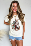 White Western Aztec Horse Graphic Crewneck Tee - Aaria Tees Aaria Tees