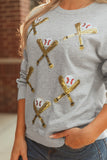 Gray Sequin Baseball Game Day Graphic Casual Sweatshirt - Aaria Tees Aaria Tees