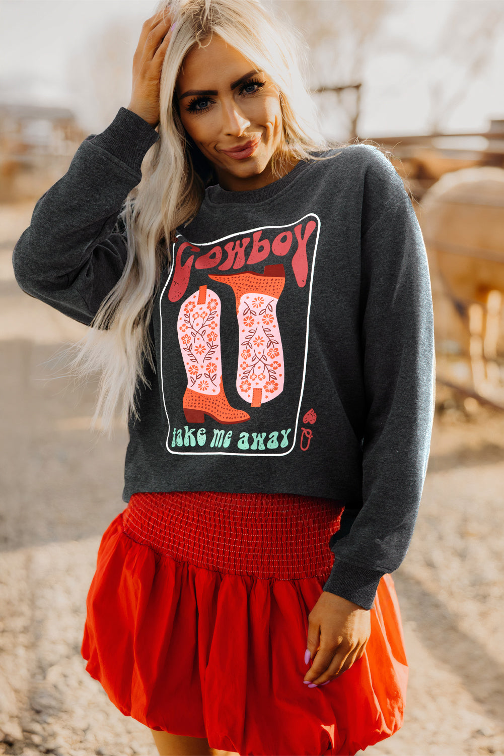Carbon Grey Cowboy Queen Card Drop Shoulder Graphic Sweatshirt - Aaria Tees Aaria Tees