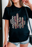 Black Mixed Pattern Cactus Graphic Print Relaxed T-Shirt - Aaria Tees Aaria Tees