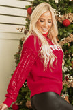 Racing Red Merry Graphic Sequin Sleeve Turtleneck Sweater - Aaria Tees Aaria Tees