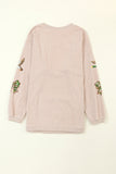 Apricot Twisted Rib Sequin Patched Mallard Bow Pattern Oversized Sweatshirt - Aaria Tees Aaria Tees