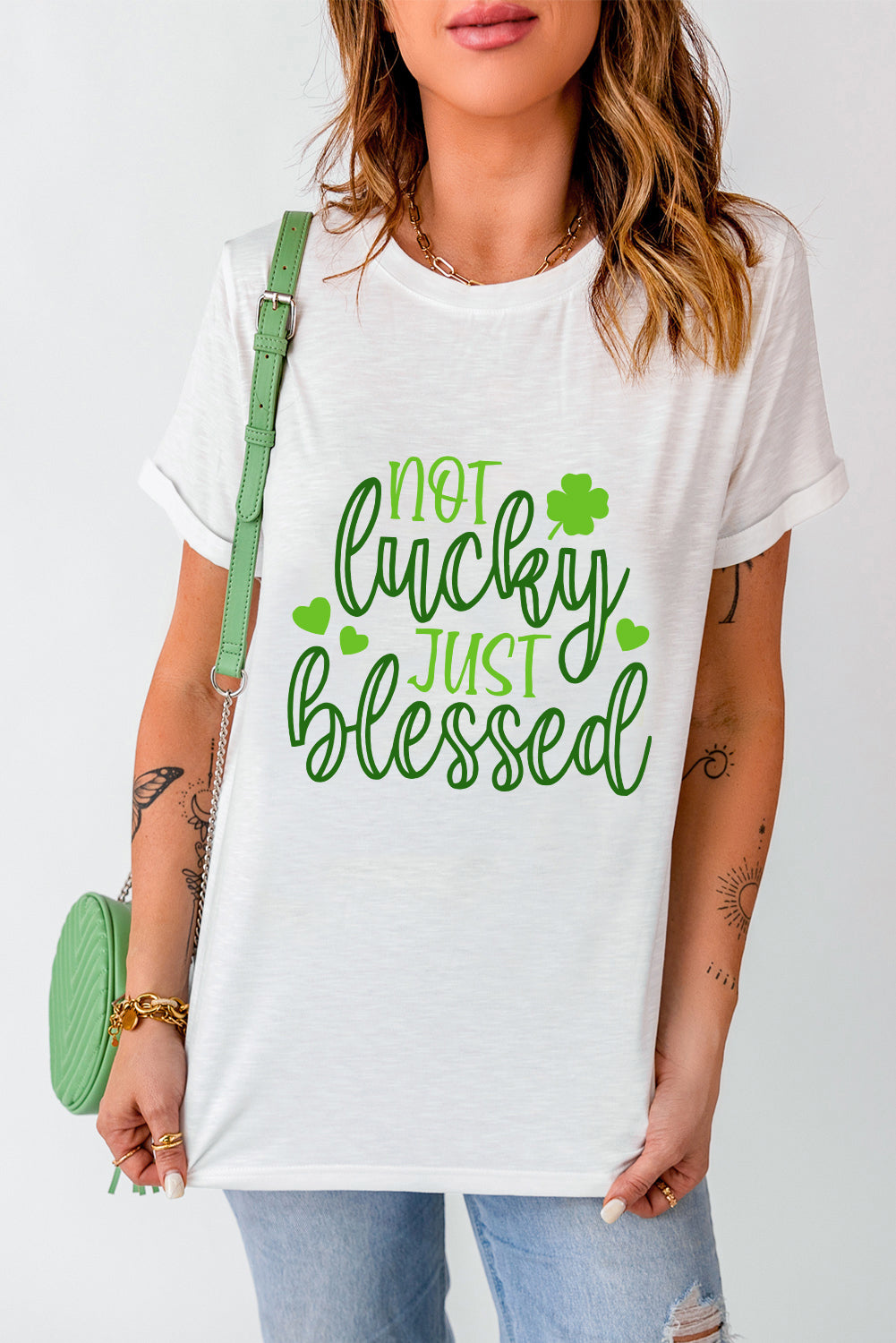 White St Patricks Not Luck Just Blessed Graphic T-shirt - Aaria Tees Aaria Tees