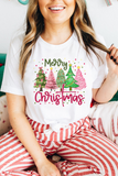 White Merry Christmas Holiday Vibe Graphic Crewneck T Shirt - Aaria Tees Aaria Tees