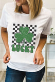 White Checker LUCKY Clover Printed St Patricks T Shirt - Aaria Tees Aaria Tees