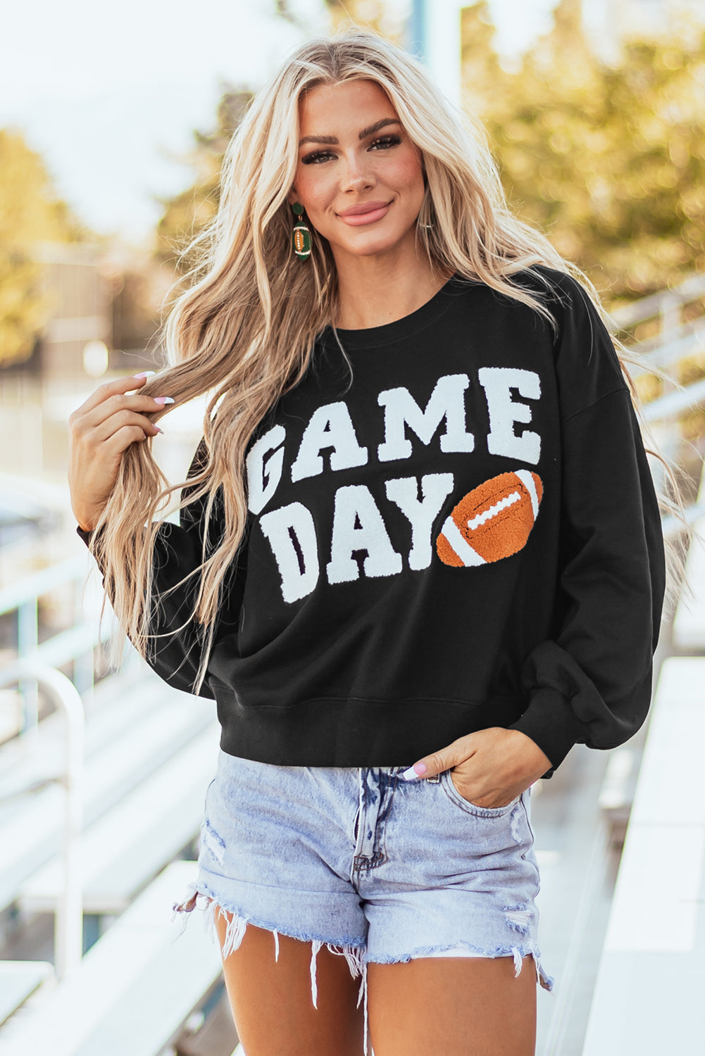 Black GAME DAY Graphic Varsity Pullover Sweatshirt - Aaria Tees Aaria Tees