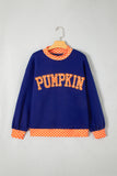 Sail Blue Polka Dot Letter Print Contrast Trim Mock Neck Sweatshirt Aaria Tees