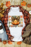 White PUMPKIN Season Leopard Bow Print Crew Neck T Shirt - Aaria Tees Aaria Tees