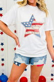 White Faux Patchwork Star Printed Patriotic Graphic Tee Aaria Tees