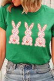 Bright Green Easter Floral Rabbit Print Crew Neck T Shirt Aaria Tees