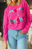 Rose Red Merry & Bright Christmas Letter Graphic Sweatshirt - Aaria Tees Aaria Tees