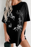 Black Western Cowboy Print Oversized Tunic Tee - Aaria Tees Aaria Tees