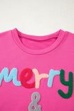 Rose Red Merry & Bright Christmas Letter Graphic Sweatshirt - Aaria Tees Aaria Tees