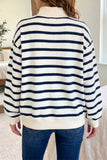 Blue Stripe Sequin Rugby Print Mock Neck Casual Sweatshirt Aaria Tees