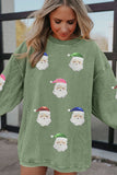 Grass Green Corded Ribbed Sequin Patched Santa Claus Graphic Sweatshirt Aaria Tees
