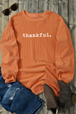 Orange Thankful Ribbed Crew Neck Thanksgiving Sweatshirt - Aaria Tees Aaria Tees
