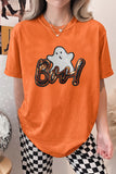 Orange Sequin Ghost Halloween Graphic T-Shirt Aaria Tees