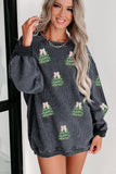 Gray Ribbed Round Neck Sequin Christmas Tree Patched Baggy Sweatshirt Aaria Tees
