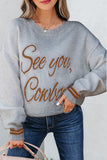 Light Grey See You Cowboy Embroidered Western Graphic Sweater Aaria Tees