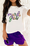 White Sequin mardi gras Graphic T Shirt - Aaria Tees Aaria Tees