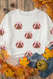 White Sequin Bow Pumpkin Patched Cotton Baggy Sweatshirt Aaria Tees