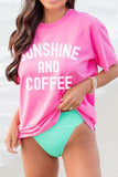 Sachet Pink SUNSHINE AND COFFEE Summer Beachwear Graphic Tee Aaria Tees