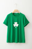 Bright Green Embroidered Clover Pattern St Patrick Tee Aaria Tees