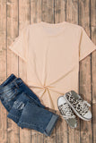 Khaki Sequin Horses Patched Casual Crewneck T Shirt Aaria Tees