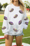 White Game Day Sequin Rugby Pattern Baggy Sweatshirt - Aaria Tees Aaria Tees