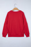 Racing Red Holly Jolly Embroidered Graphic Baggy Sweatshirt - Aaria Tees Aaria Tees