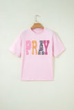 Pink PRAY Sequin Leopard Multiple Patched Graphic Tee - Aaria Tees Aaria Tees