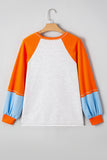 Light Grey Thanksgiving Turkey Sequin Graphic Color Block Long Raglan Sleeve Top Aaria Tees