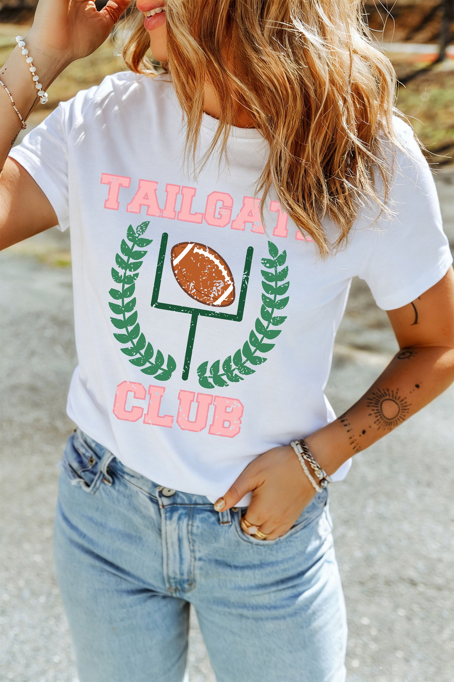 White TAILGATE CLUB Casual Round Neck Game Day T Shirt - Aaria Tees Aaria Tees