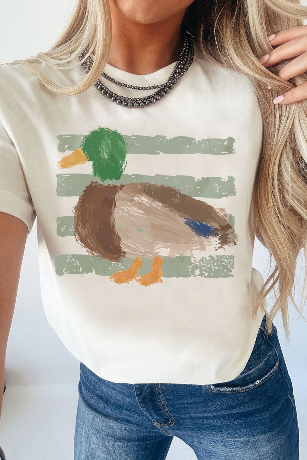 White Western Duck Graffiti Print T-Shirt - Aaria Tees
