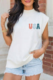 White USA/ Patriotic Victory Double Side Printed Mock Neck Tee Aaria Tees