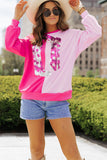 Pink Color Block Sequined Cowgirl Boots Graphic Sweatshirt - Aaria Tees Aaria Tees