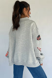 Light Grey Sequin Rugby Game Day High Neck Baggy Sweatshirt - Aaria Tees Aaria Tees