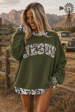 Coffee Western Contrast Detail Letter Graphic Baggy Sweatshirt Aaria Tees