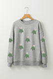 Pink Sequined Xmas Tree Patched Patterned Holiday Pullover Sweatshirt Aaria Tees
