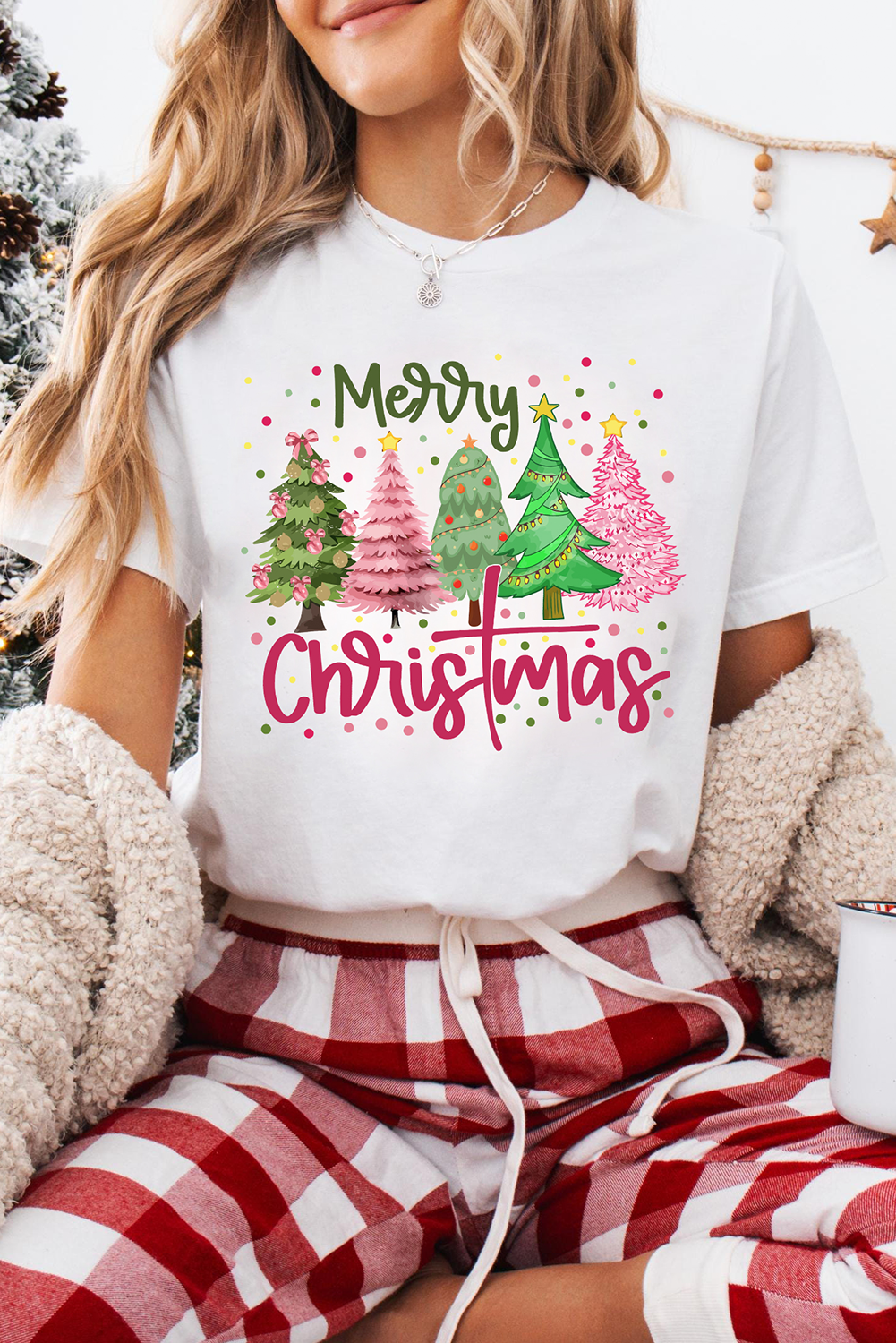 White Merry Christmas Holiday Vibe Graphic Crewneck T Shirt - Aaria Tees Aaria Tees