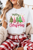 White Merry Christmas Holiday Vibe Graphic Crewneck T Shirt - Aaria Tees Aaria Tees