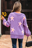 Lavendula Brushed Star Graphic V Neck Drop Shoulder Oversize Sweater Aaria Tees