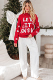 Red Dahlia LET IT SNOW Graphic Christmas Holiday Loose Sweater - Aaria Tees Aaria Tees